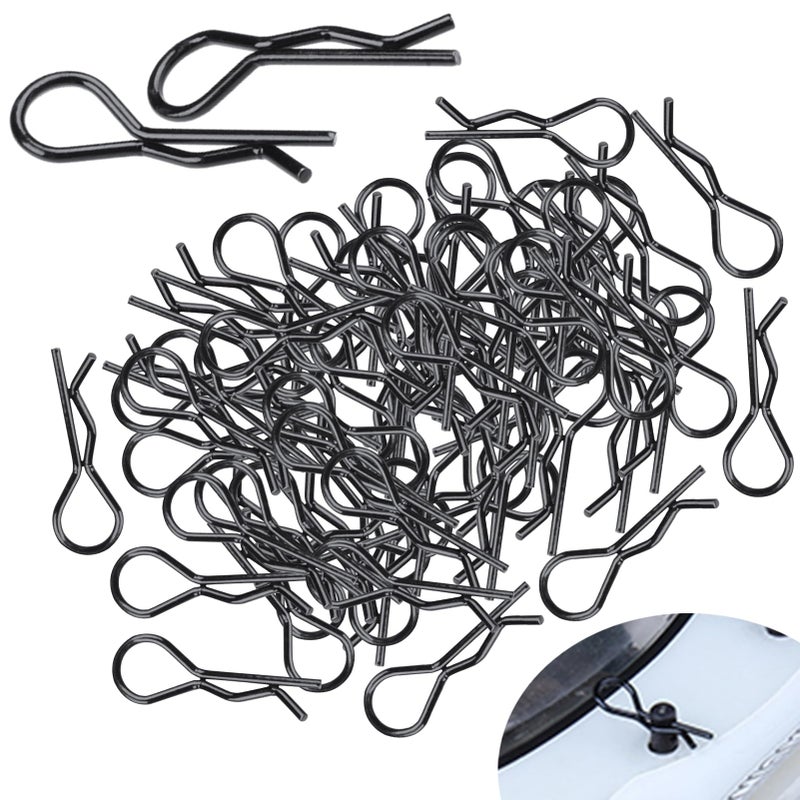 Hobbypark (100-Pack) RC Body Clips Bent R Pins Post Mount for 1/12 1/10 Scale RC Car Truck Crawler Buggy Shell Replacement Parts Black - Image 1